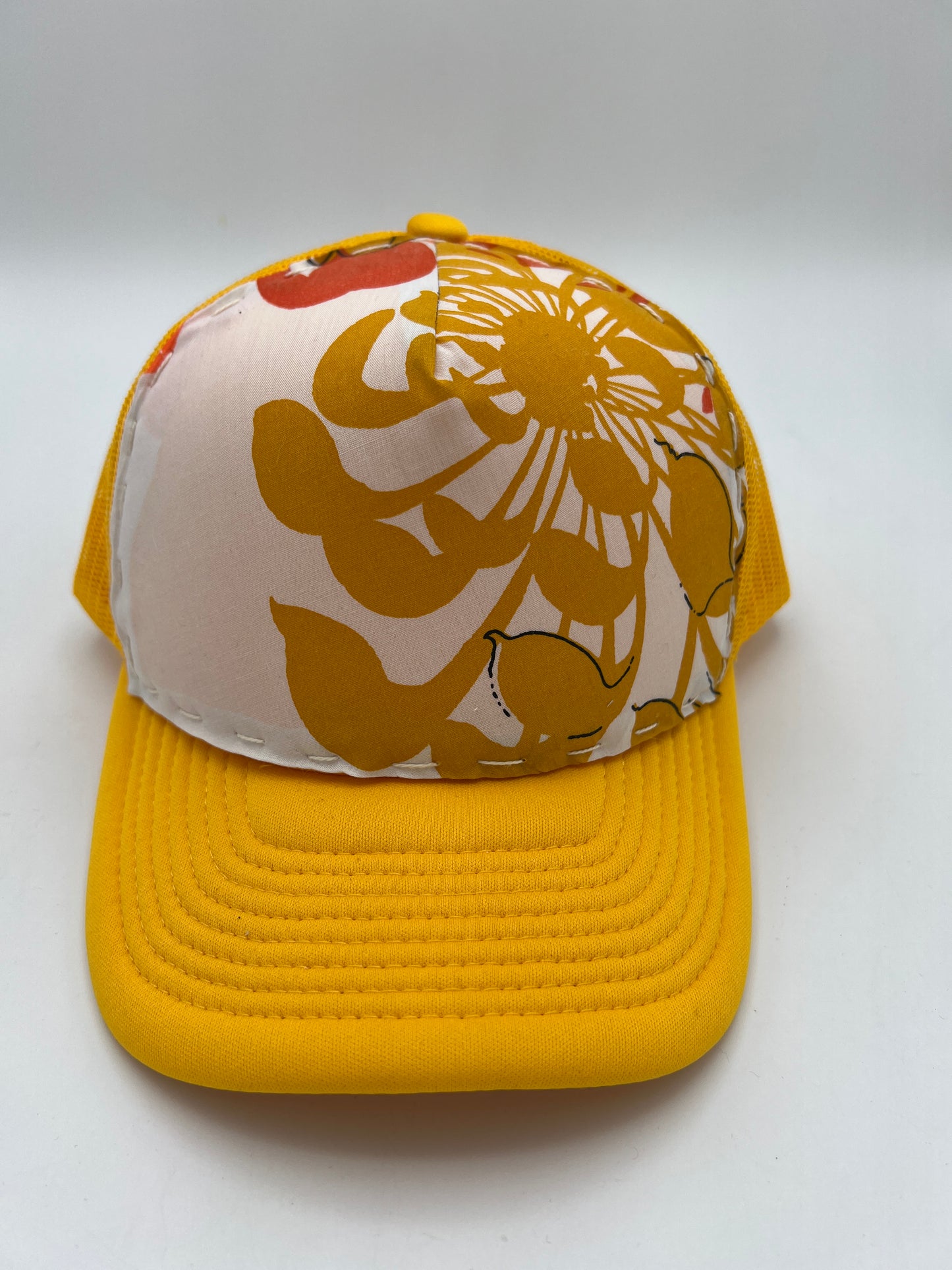 70s aloha fabric trucker hat with curved brim-goldenrod