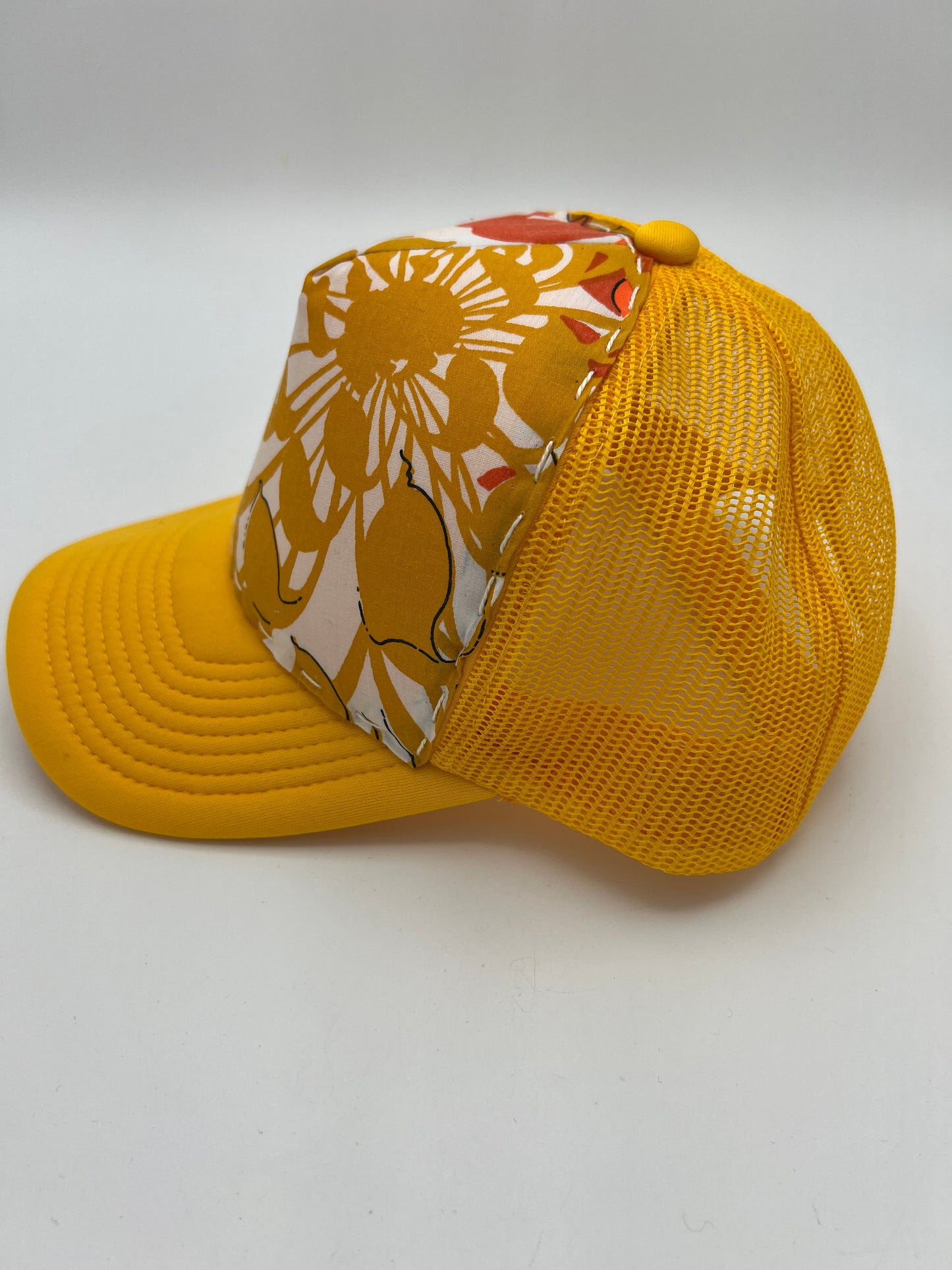 70s aloha fabric trucker hat with curved brim-goldenrod