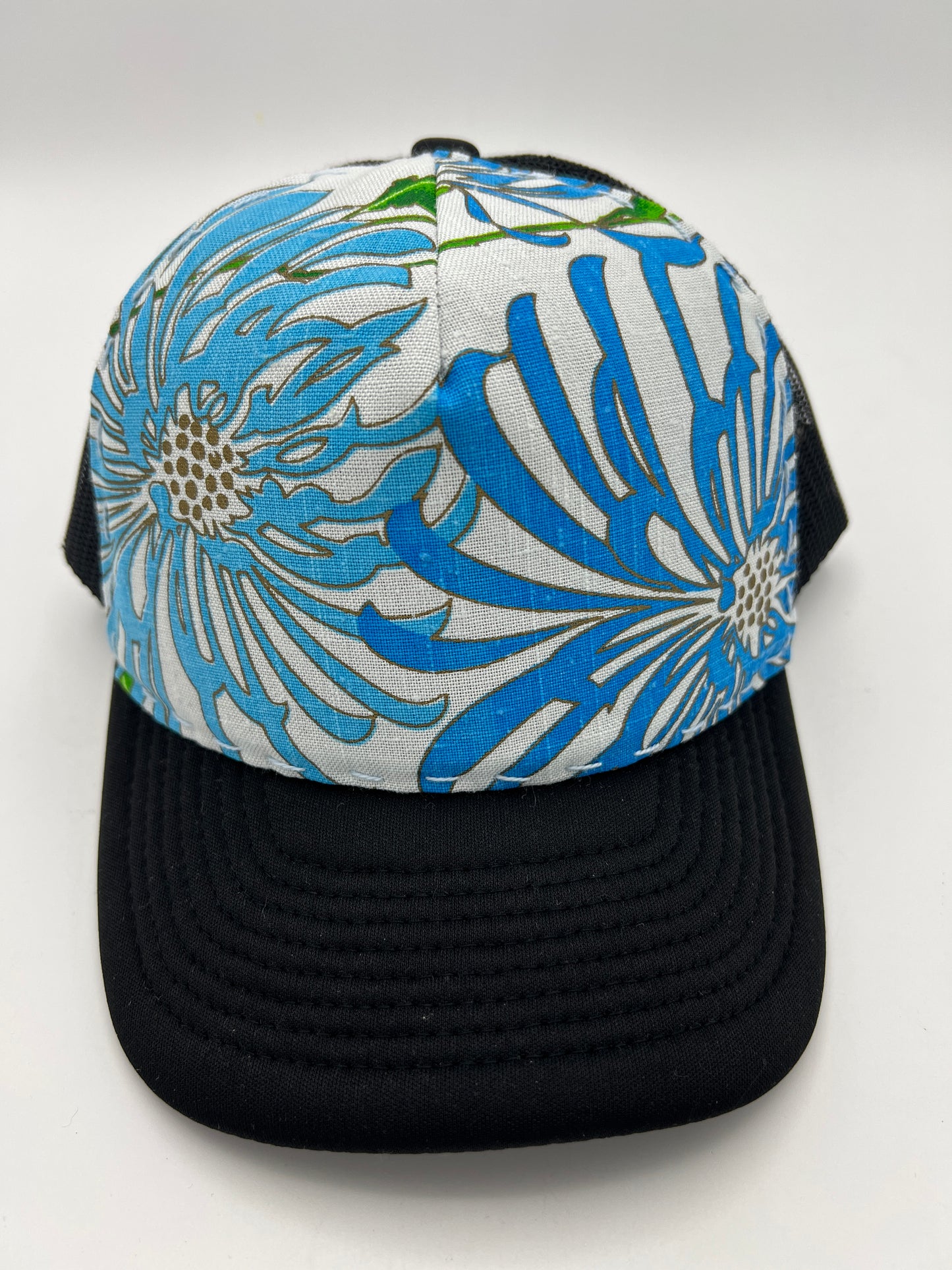 70s aloha fabric trucker hat with curved brim-black