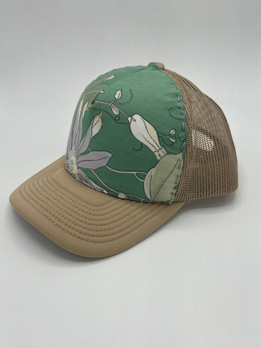 Passion fruit botanical vintage fabric-  khaki curved brim cap